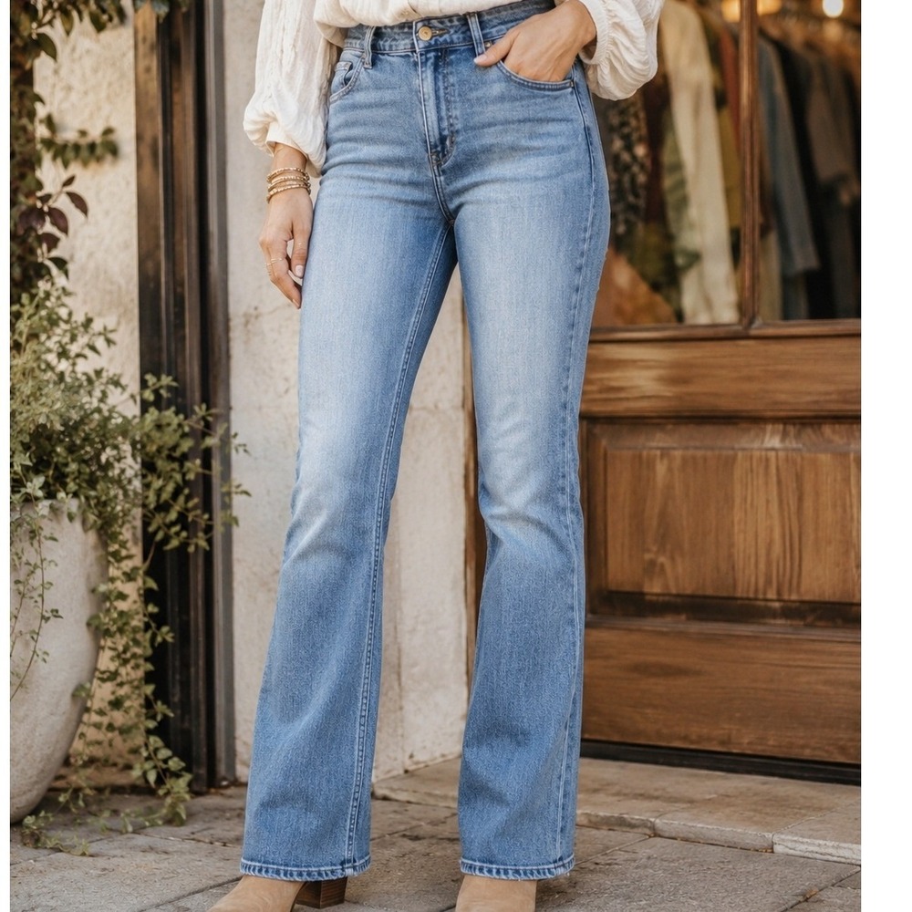 Old Navy Wow Flare High Rise Jeans Womens 14 Medium Wash Blue Stretch Denim Fall